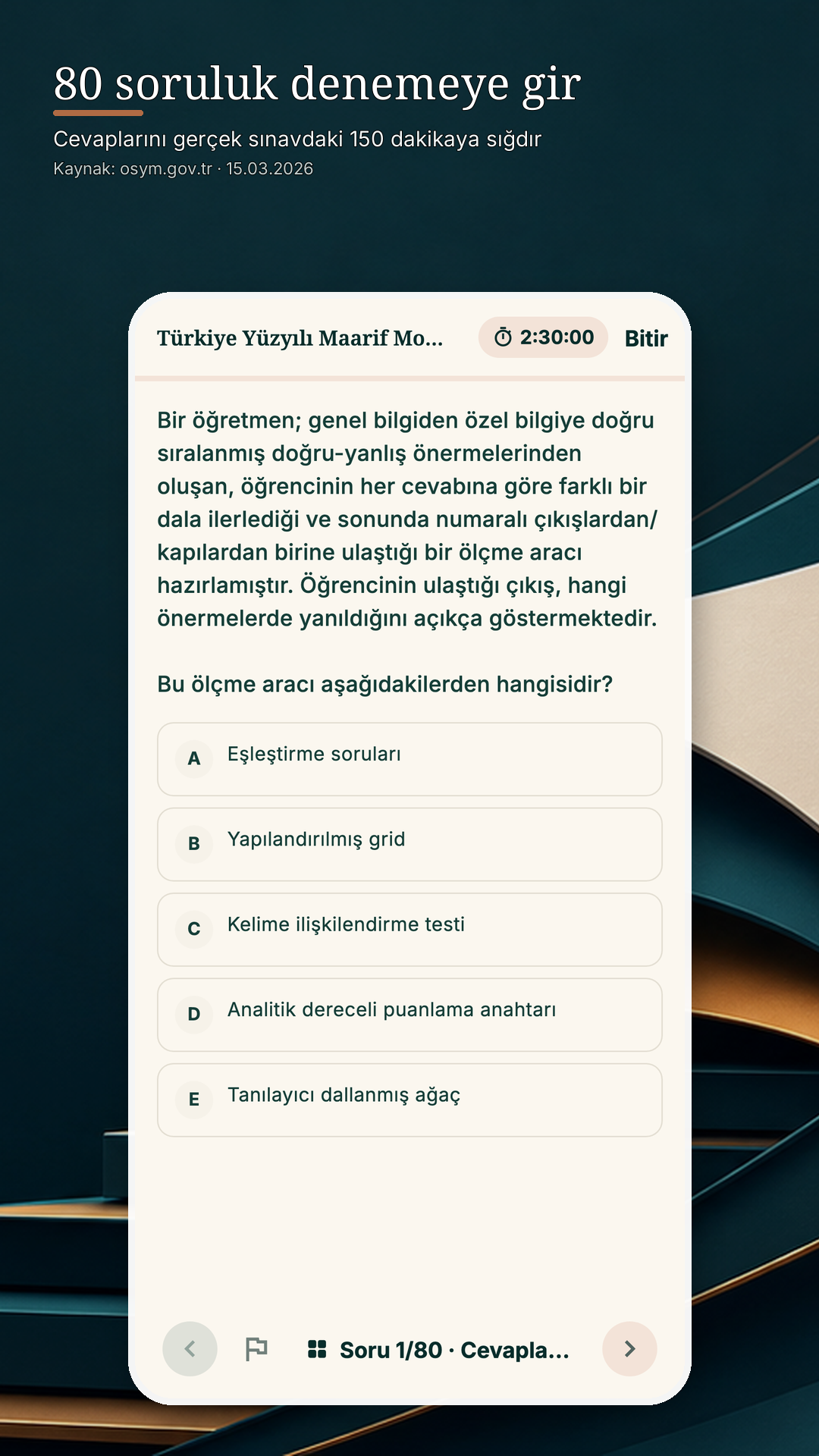 EKYS 2027 80 soruluk deneme düzeni telefon görünümü