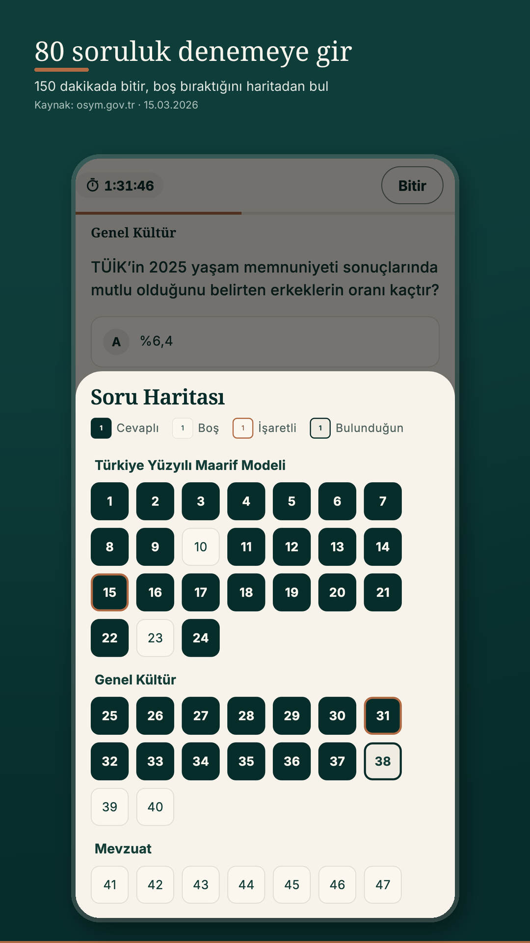 EKYS 2027 80 soruluk deneme ve soru haritası, telefon görünümü