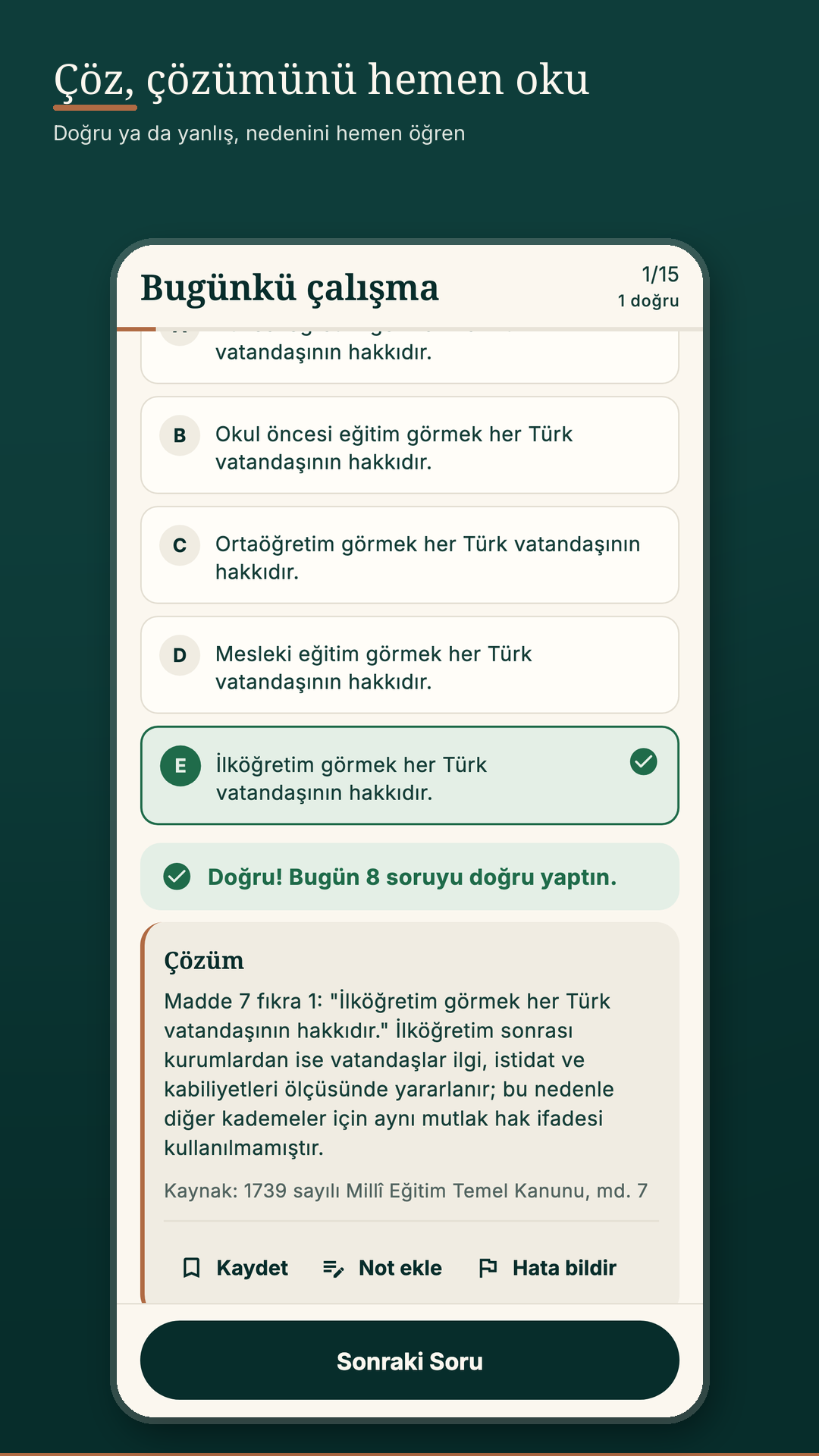 EKYS 2027 soru ve kaynak adı gösterilen çözüm, telefon görünümü