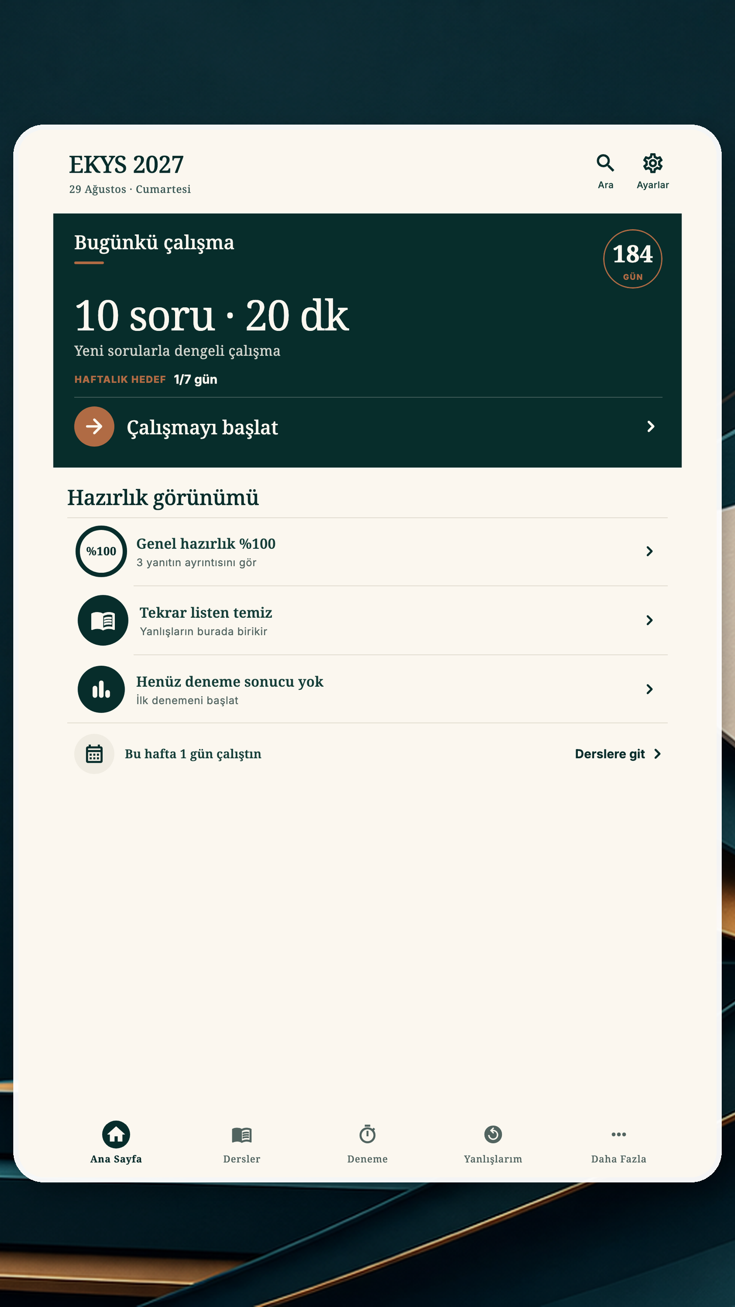 EKYS 2027 hazırlık rotası tablet görünümü