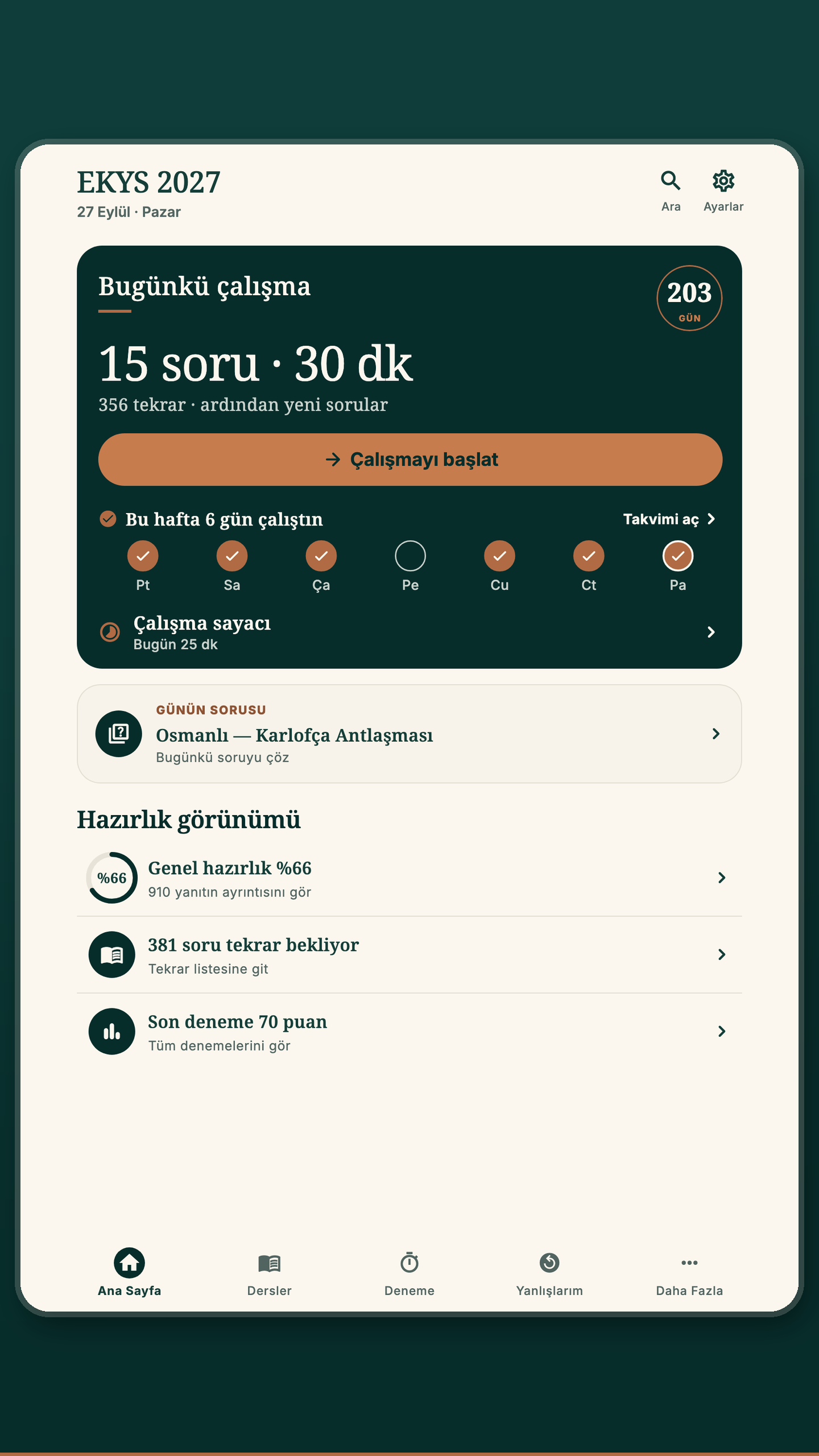 EKYS 2027 ana sayfası, bugünkü çalışma, tablet görünümü