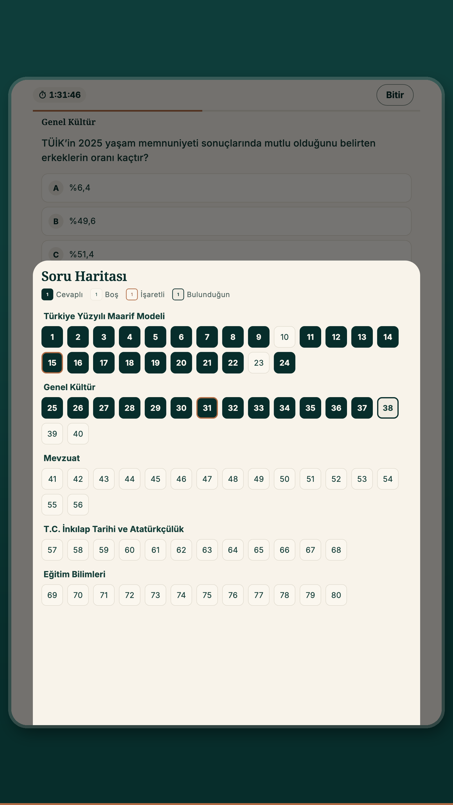 EKYS 2027 deneme soru haritası, tablet görünümü