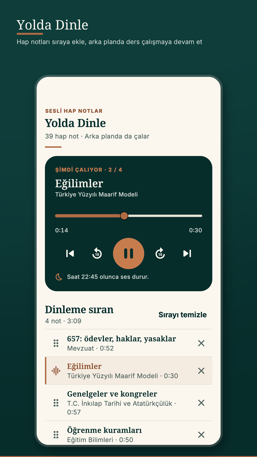 EKYS 2027 Yolda Dinle, sesli hap not sırası ve kilit ekranında çalma, telefon görünümü