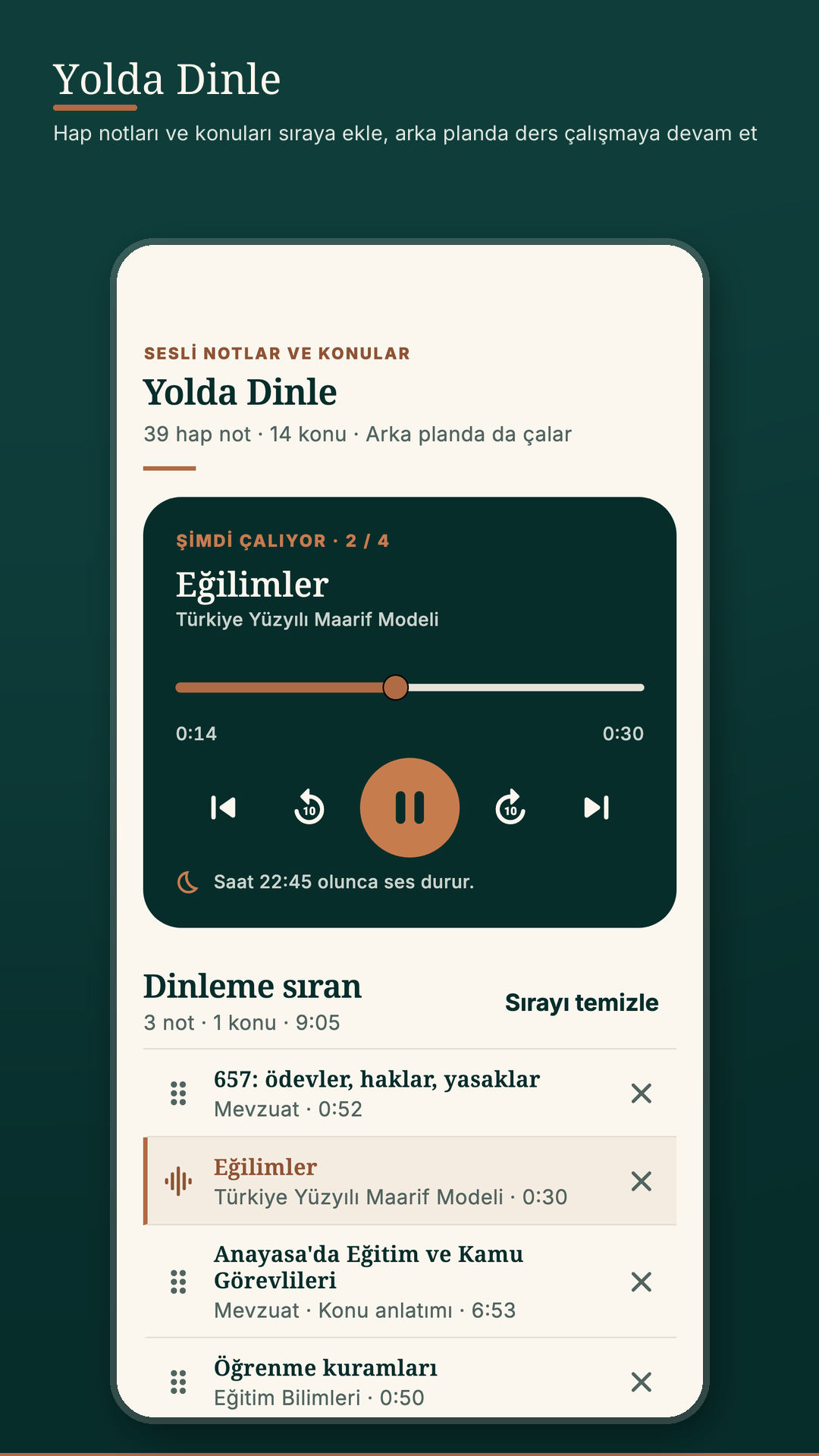 EKYS 2027 Yolda Dinle, sesli hap not sırası ve kilit ekranında çalma, telefon görünümü
